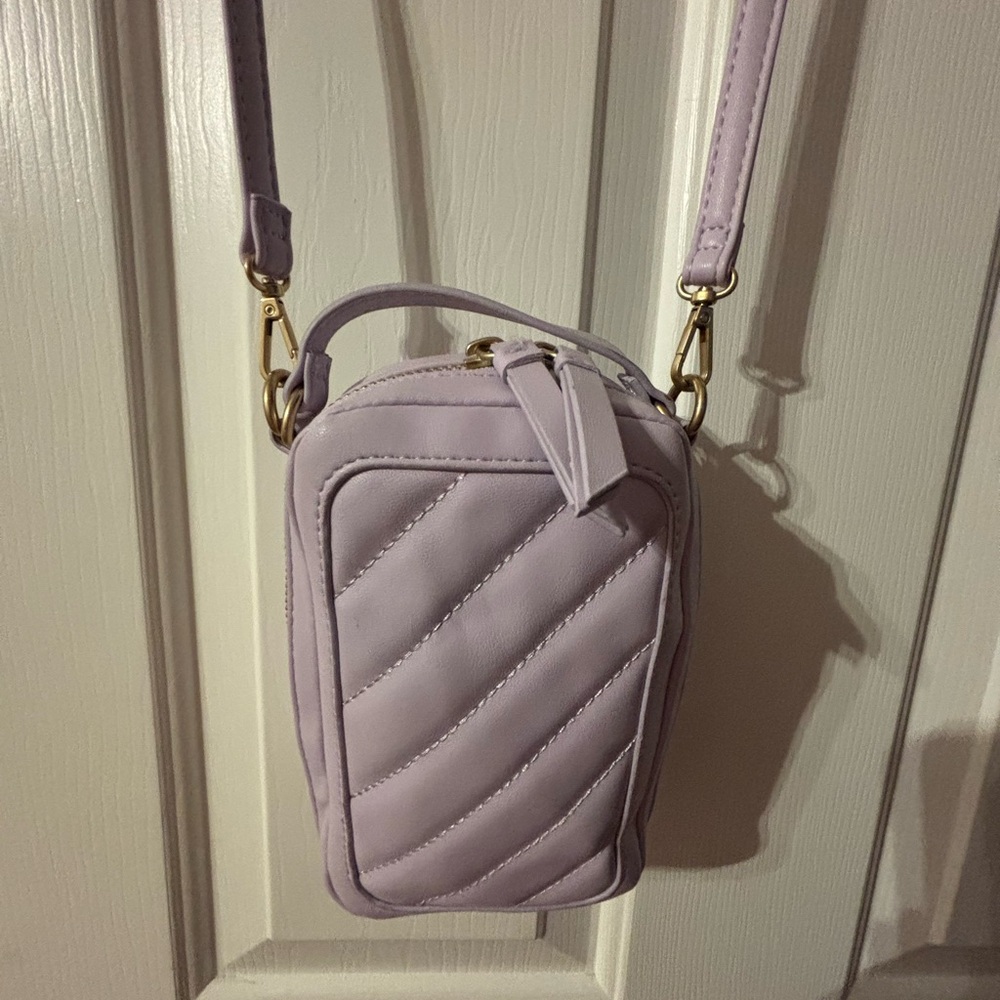 Lavender Quilted Look Crossbody Bag